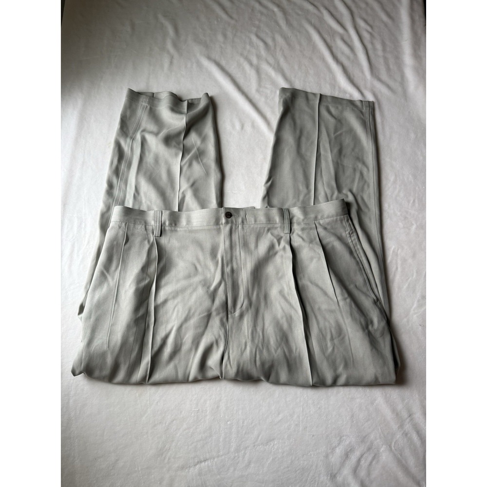 Vtg Club Cabana Men's 100% Silk Pleated Trousers Size 44 Light Green